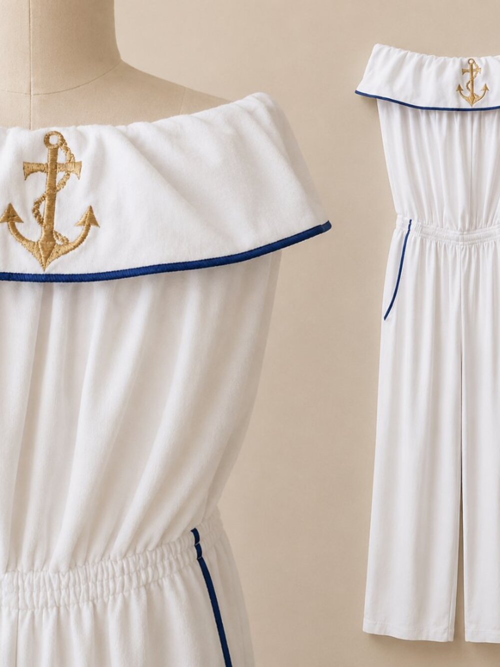 VTG 90s Sirena White Nautical Sailor Tube Top Jumpsuit USA XS S Petite